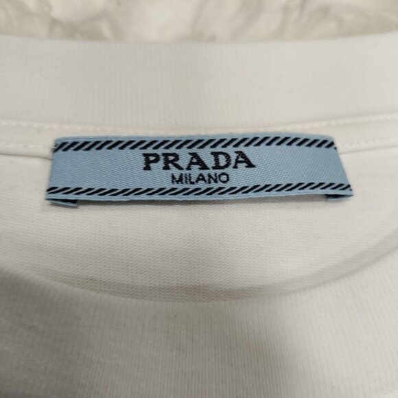 Prada Milano White Logo Embroidered Short Sleeve Designer Luxury Women's Size XL - Picture 8 of 14